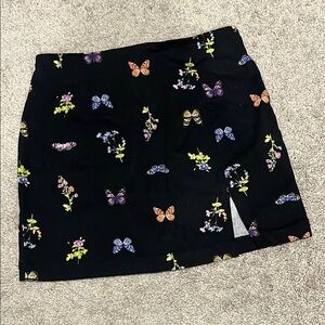 Floral Butterfly Print Black Skirt